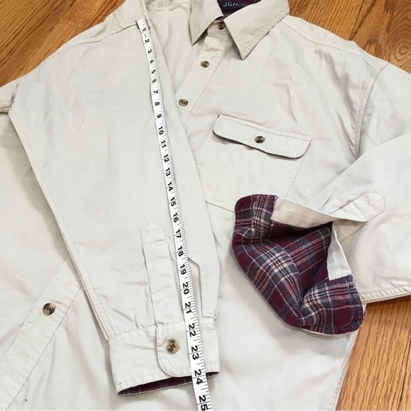 J. G. Hook Men's beige button up long sleeve cotton shirt jacket - Picture 11 of 15